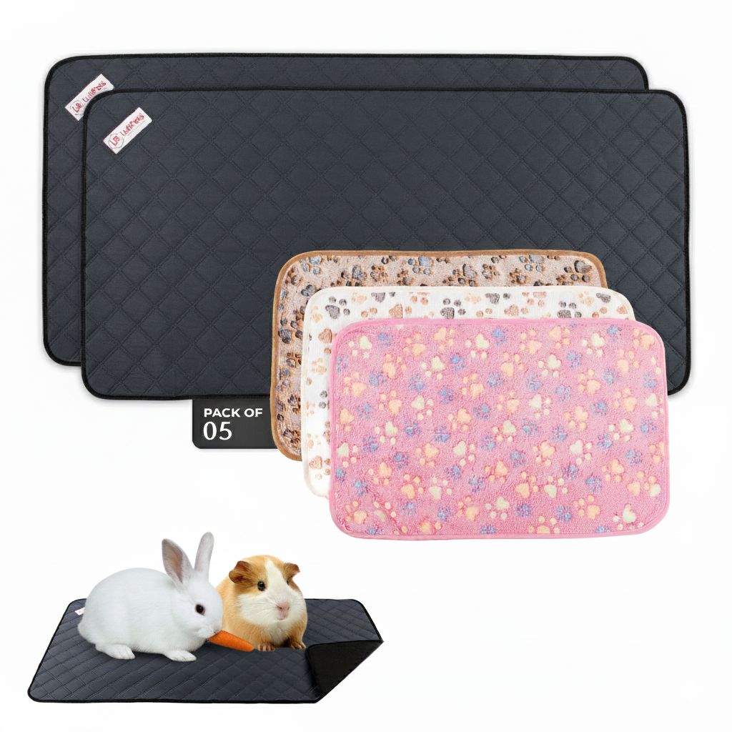 Washable Rabbit &  Guinea Pig Cage Liners -  Value Pack 5-Piece - Two Midwest or C&C 2X4 Bedding Mats and 3 Fleece Blankets