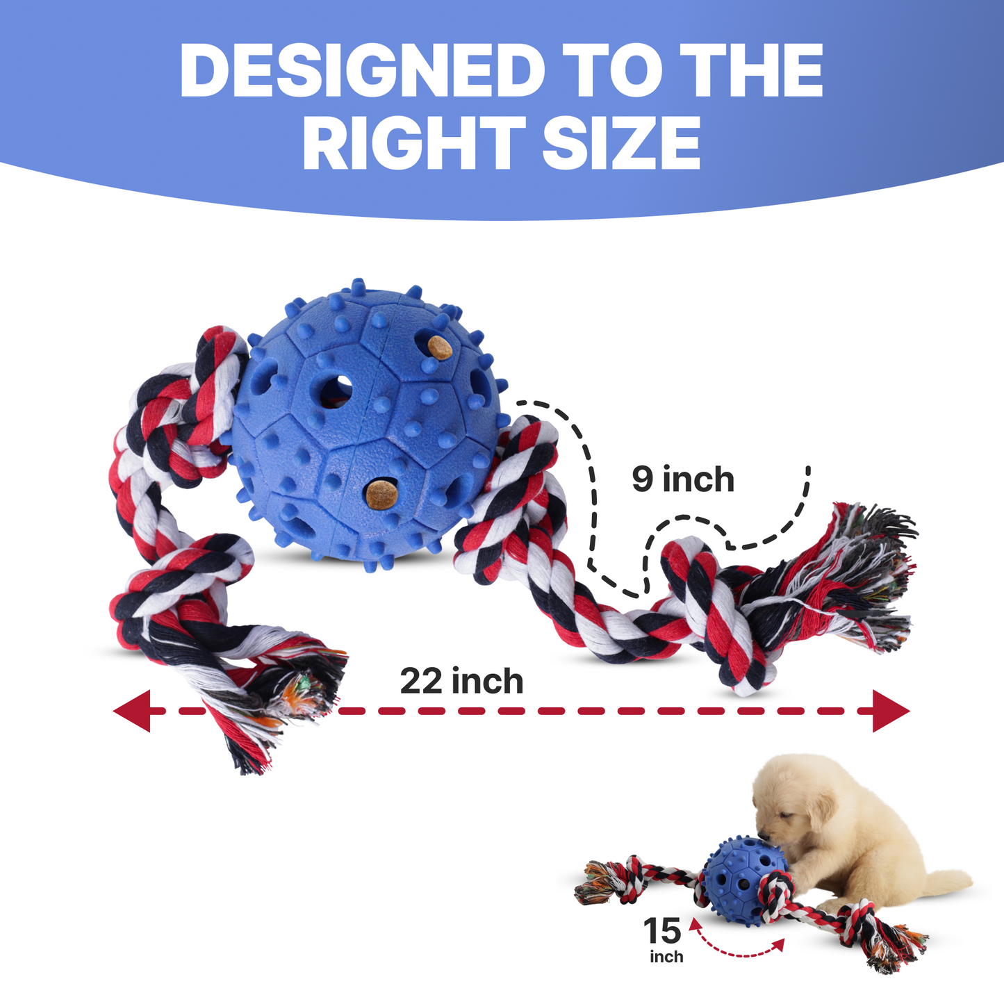 Dog Chew Toy with Tug of War Rope & Treat Dispenser Rubber Ball