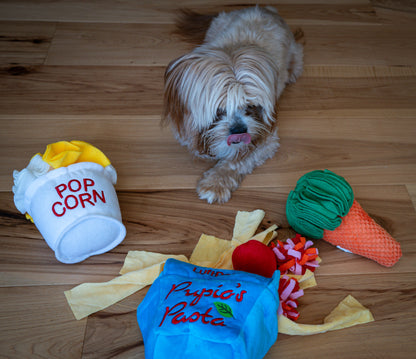 Snuffle Toy Trio – Carrot, Popcorn & Pasta- For Dogs, Cats & Rabbits