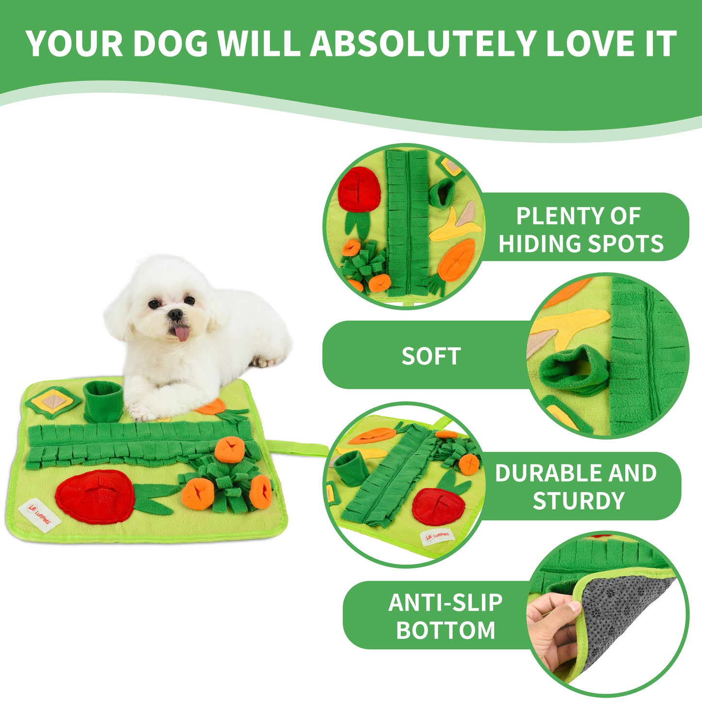 Puppy Snuffle Mat for Dogs: Green Garden Interactive Foraging Mat with Hiding Places for Mental Stimulation