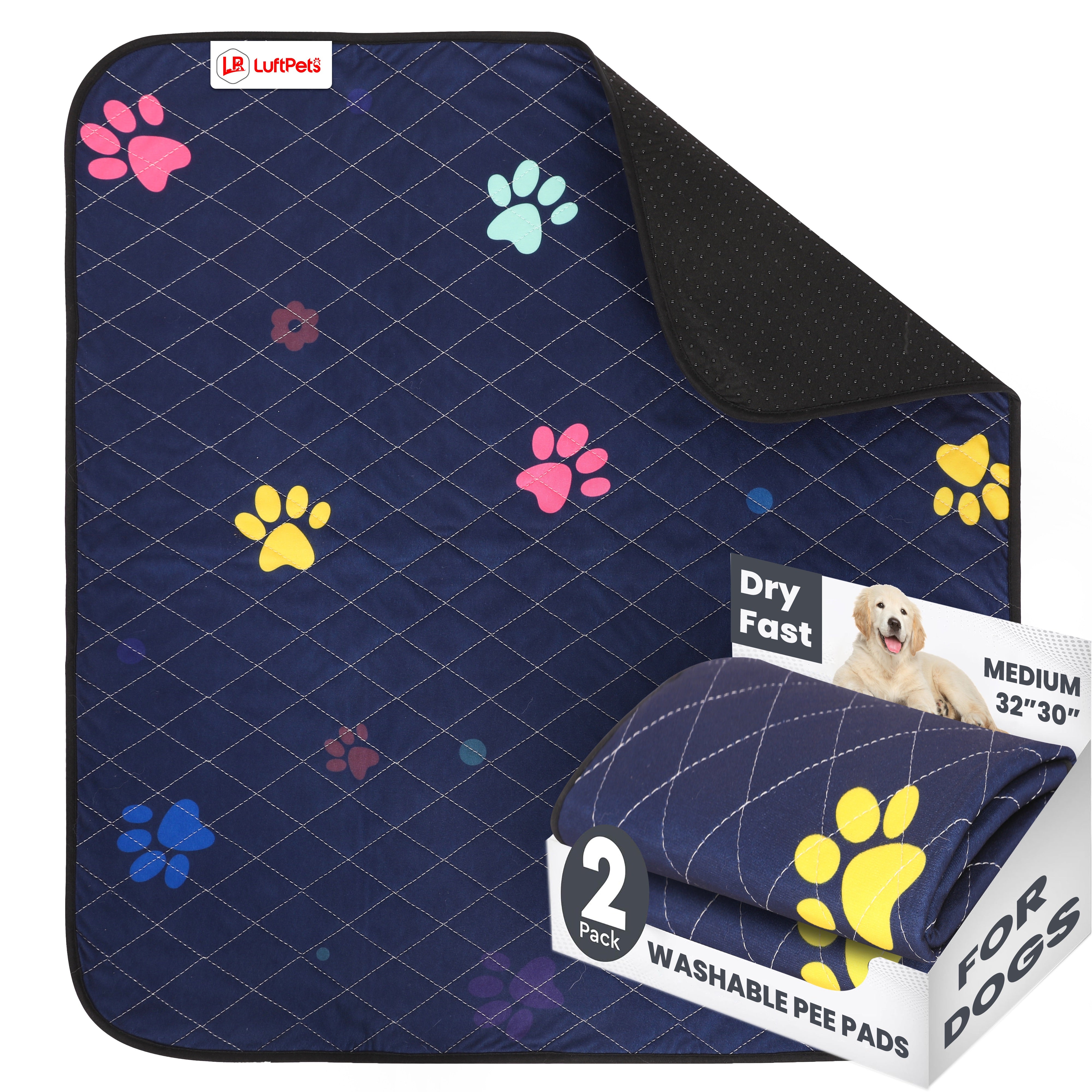 Luftpets Washable Pee Pads for Dogs 32 x30 2 Pack. Super Absorbent Quick Drying LUFTPETS